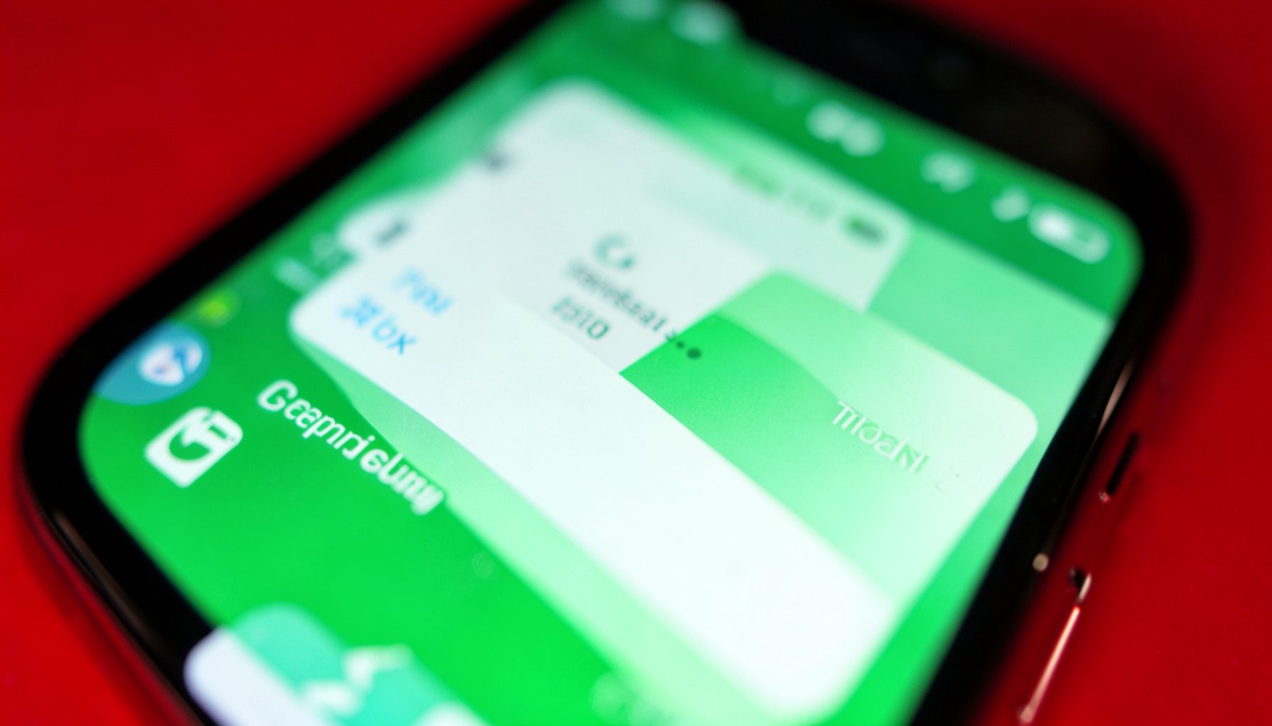 Close-up layar smartphone yang menampilkan antarmuka aplikasi transportasi dengan warna dominan hijau dan putih